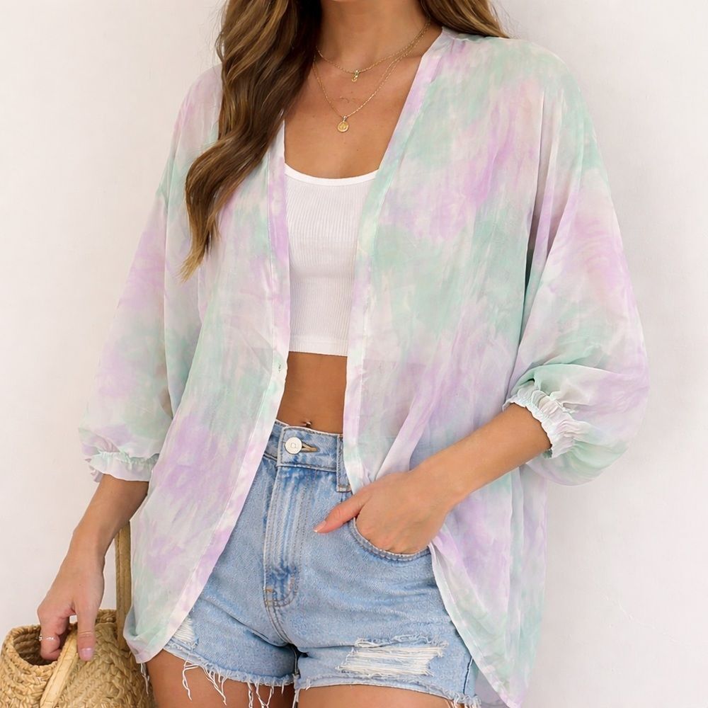 Do Everything In Love Women’s OS Tie Dye Kimono Cardigan Oversized Boho Sheer